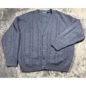 Vintage Towncraft Men's XXL Blue Cable Knit Cardigan Sweater Button Front Pocket